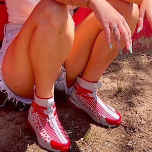 Light Gray & Red Knit Unisex Sneakers (ROCKDEEP RED WINTER)(Women's Listing)